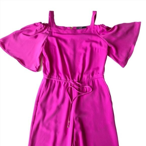 Lauren Ralph Lauren Jumpsuit NWT Magenta Off Shoulder Wide Leg Barbiecore Size 2 - Picture 4 of 12